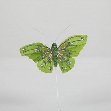 03 Glitter Butterflies With Diamante Green