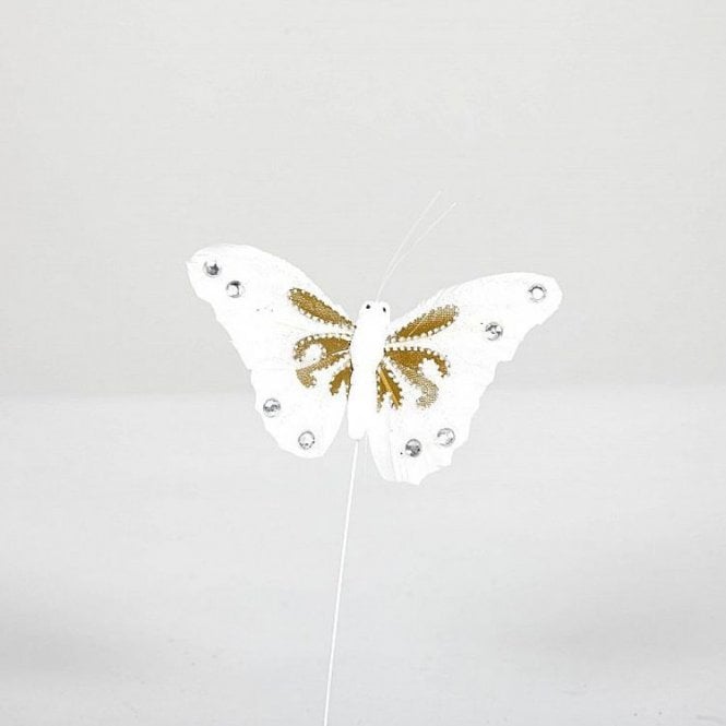 03 Glitter Butterflies With Diamante White