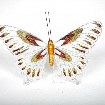 05 Webbed Glitter Butterflies White - Pack of 12
