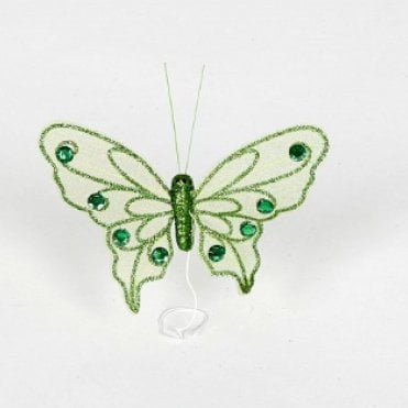 08 Organza Glitter Butterflies Green - Pack of 12