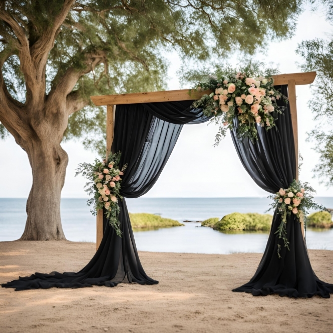 Bespoke Black Chiffon Wedding Arch Curtain 3m x 4m