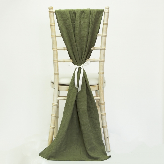 Bespoke Cheesecloth Double Gauze Chair Drape Burnt Olive