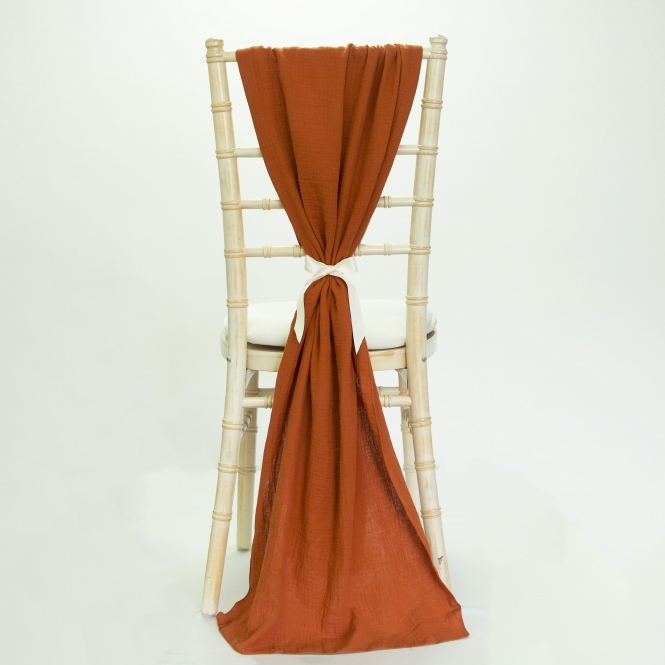 Bespoke Cheesecloth Double Gauze Chair Drape Terracotta