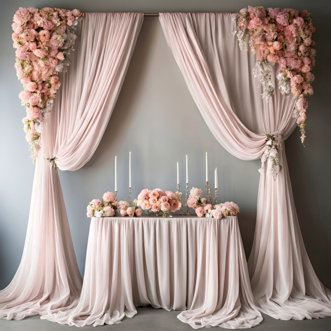 Bespoke Pale Pink Chiffon Wedding Arch Curtain 3m x 4m