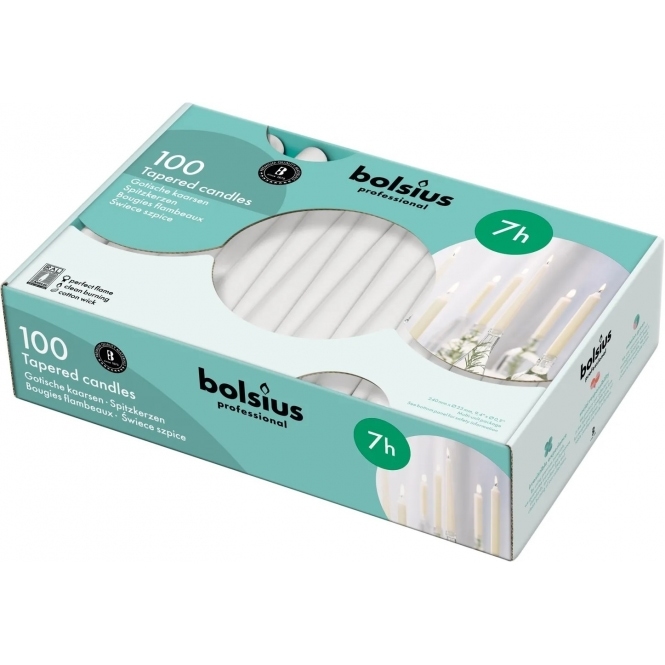  Tapered Dinner Candles White 24cm 100 pack