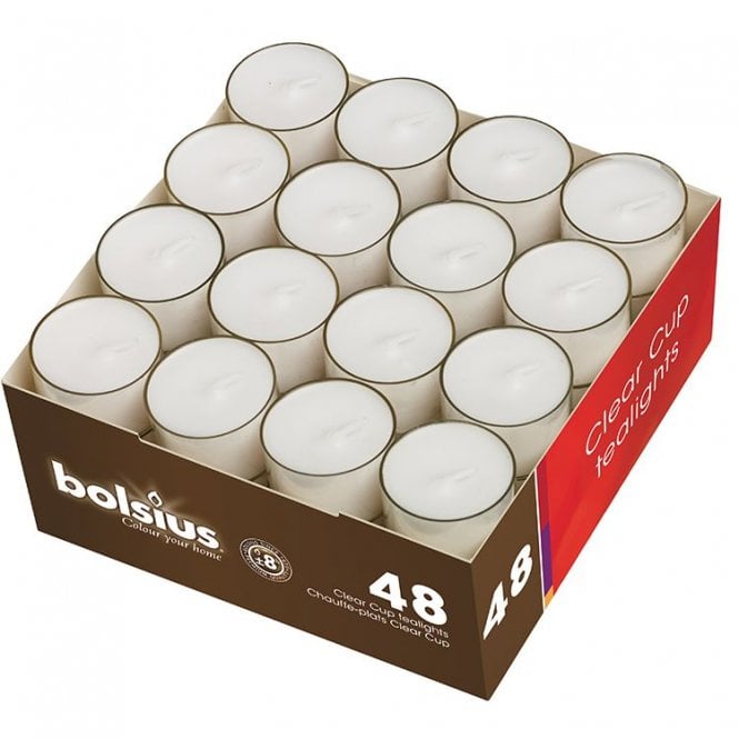  Tealights Clear Cup 8hr Burn 48 Pack