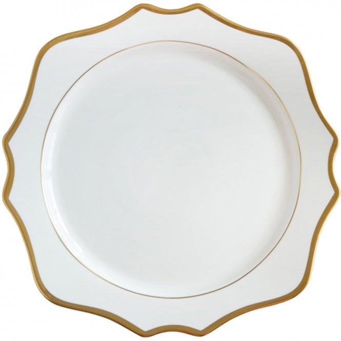 Ceramic Lotus Scalloped Rimmed Charger Plate White/Gold