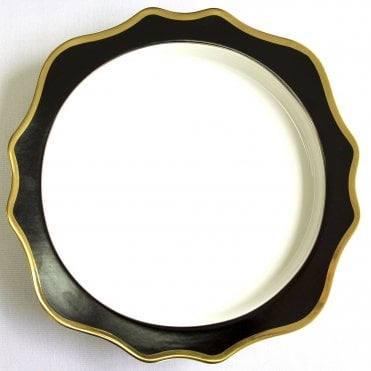 Ceramic Lotus Scalloped Rimmed Charger Plates Black/Gold