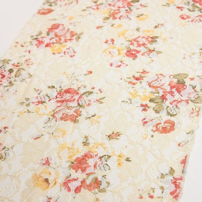Lace Table Runner Vintage Rose Print