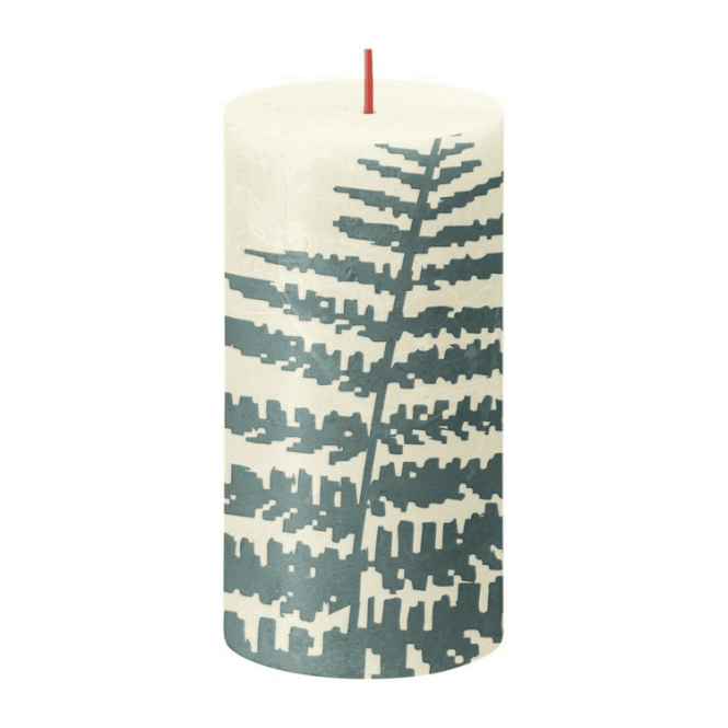 Christmas Fern Design Pillar Candle Ivory