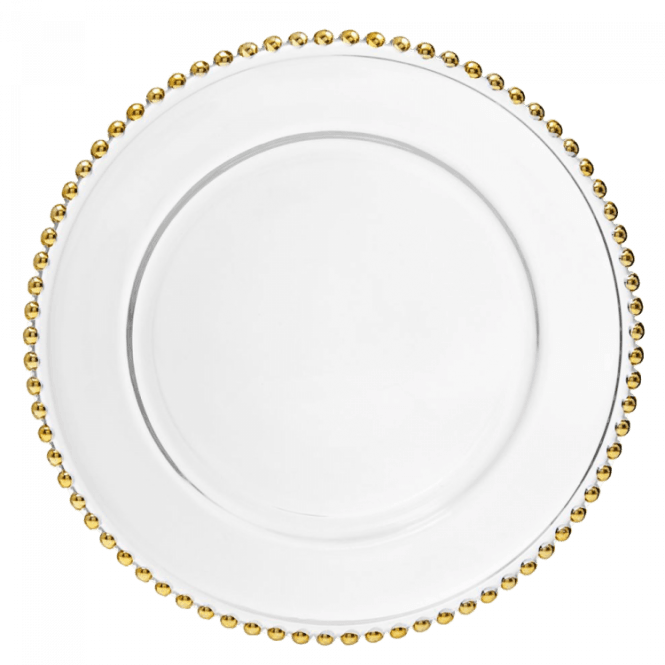 Clear Glass Charger Plate With Gold Beads