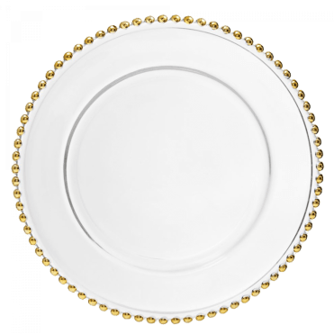 Clear Glass Charger Plate With Gold Beads