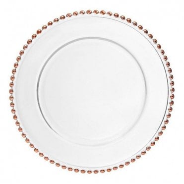 Clear Glass Charger Plate With Rose Gold Beads