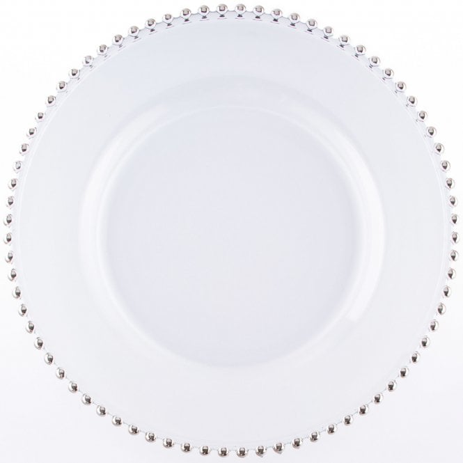 Clear Glass Charger Plate With Silver Beads