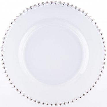 Clear Glass Charger Plate With Silver Beads