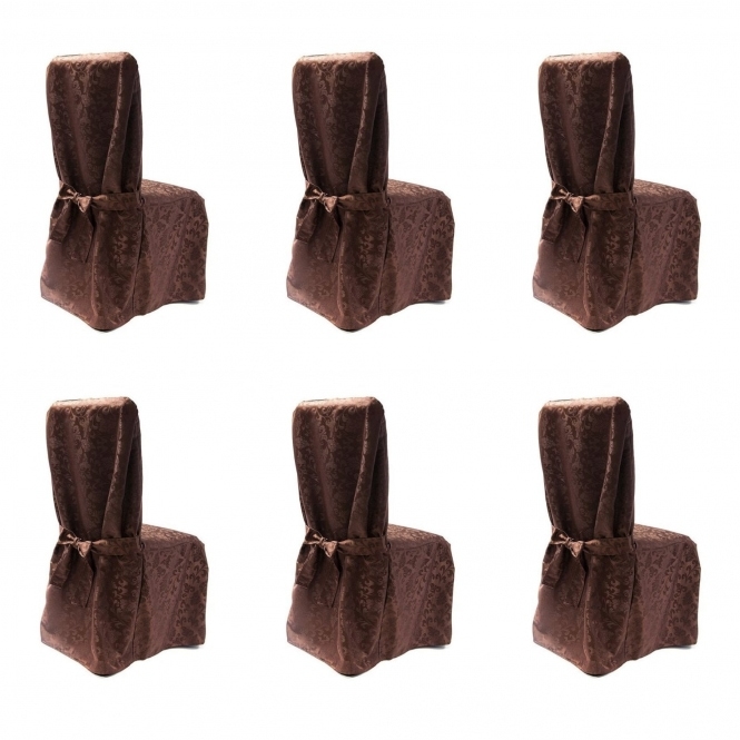 Damask Dining Chair Covers RJ03 Brown - Pack of 6