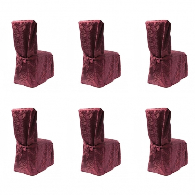 Damask Dining Chair Covers RJ03 Burgundy - Pack of 6