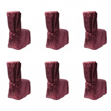 Damask Dining Chair Covers RJ03 Burgundy - Pack of 6