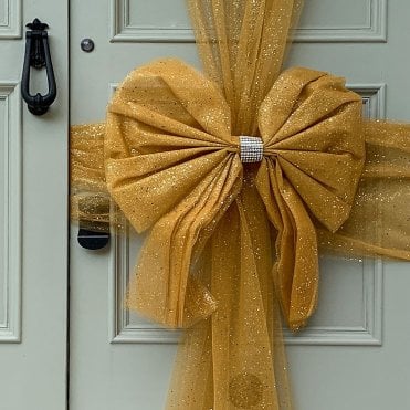 Decor Essentials Door Bow Tulle Gold Glitter