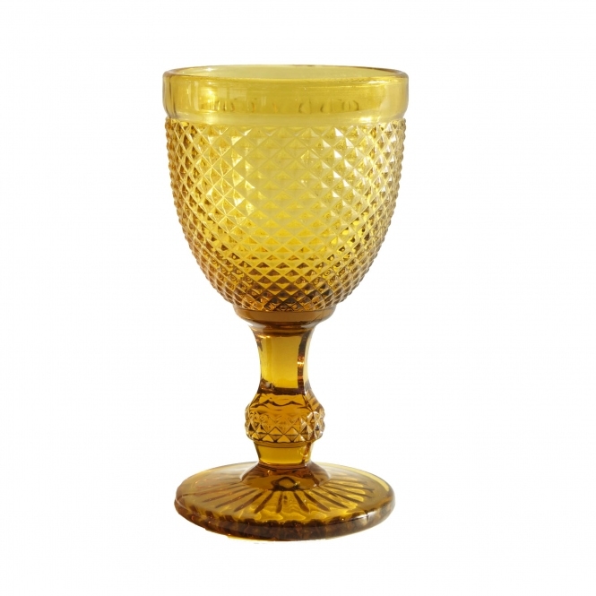 Diamond Embossed Glass Goblet Amber