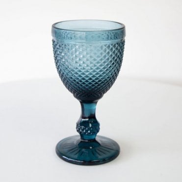 Diamond Embossed Glass Goblet Blue