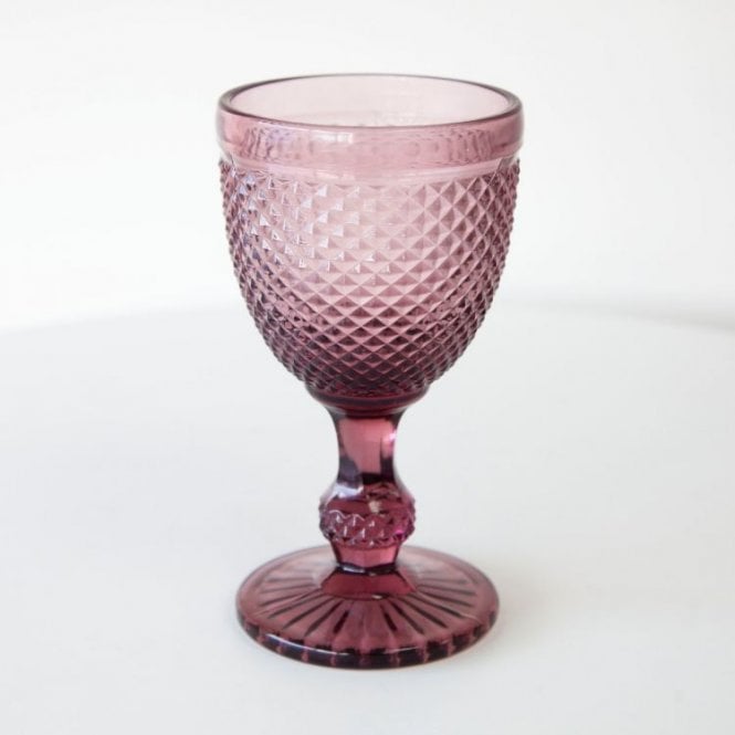 Diamond Embossed Glass Goblet Dark Pink