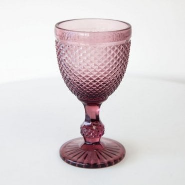 Diamond Embossed Glass Goblet Dark Pink