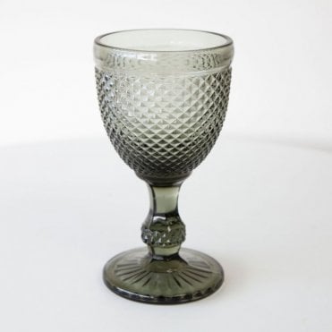 Diamond Embossed Glass Goblet Smoked