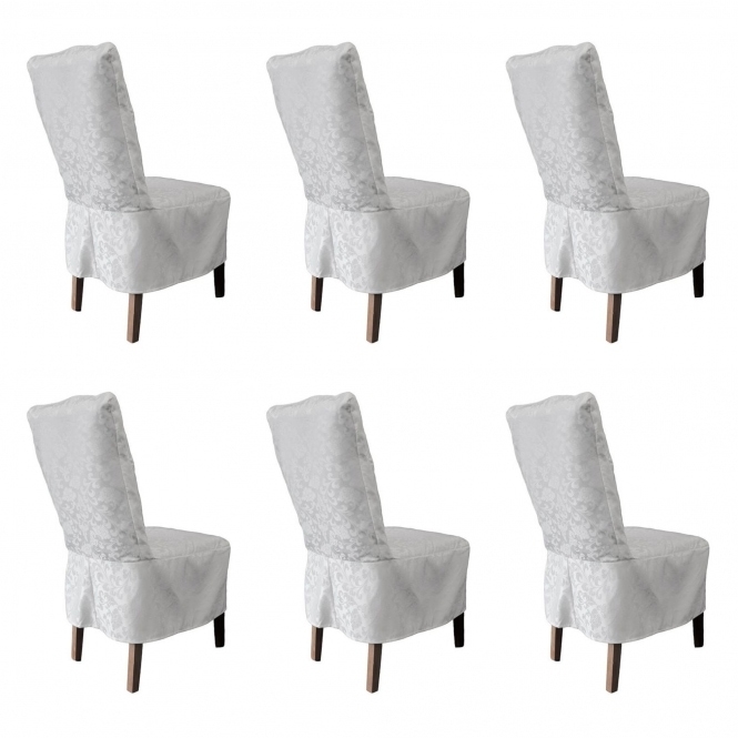 Dining Damask Chaircover Short White RJ13 - Pack of 6