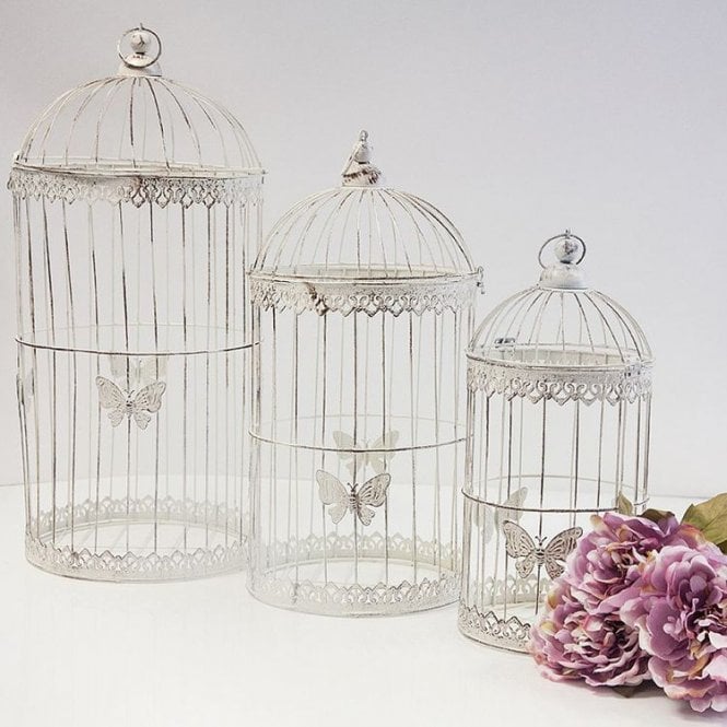 Vintage White Round Birdcage Set Of 3 Yw1460