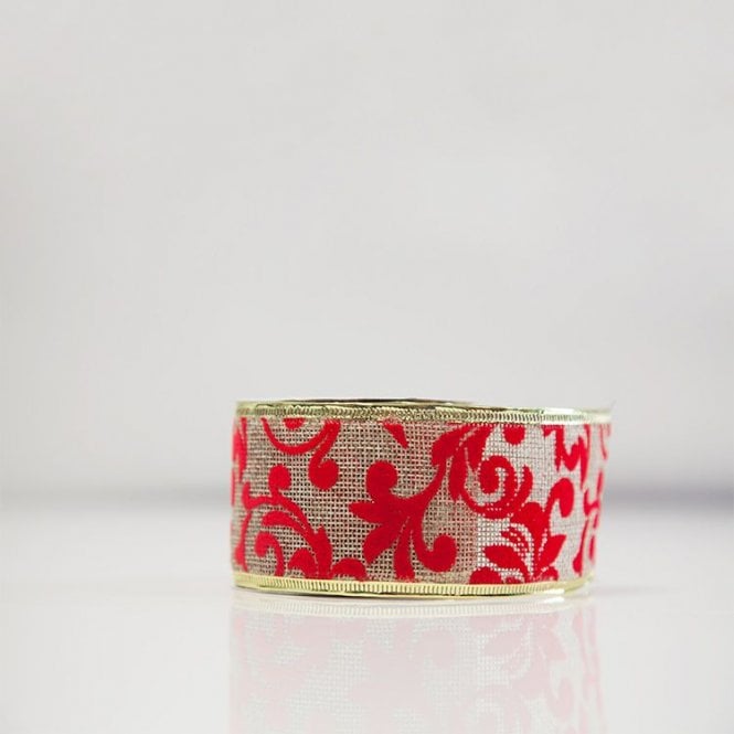 Xmas Ribbon Flock Design Natural/Red