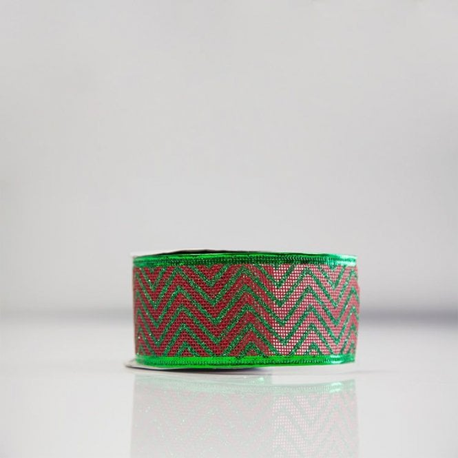 Xmas Ribbon Hessian Red/Green Chevron A6
