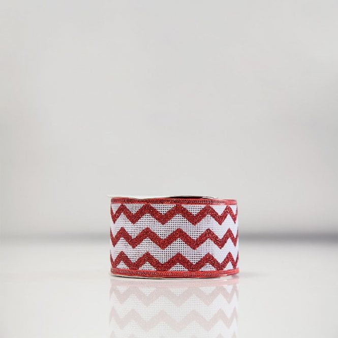 Xmas Ribbon Hessian Red/White Chevron A8