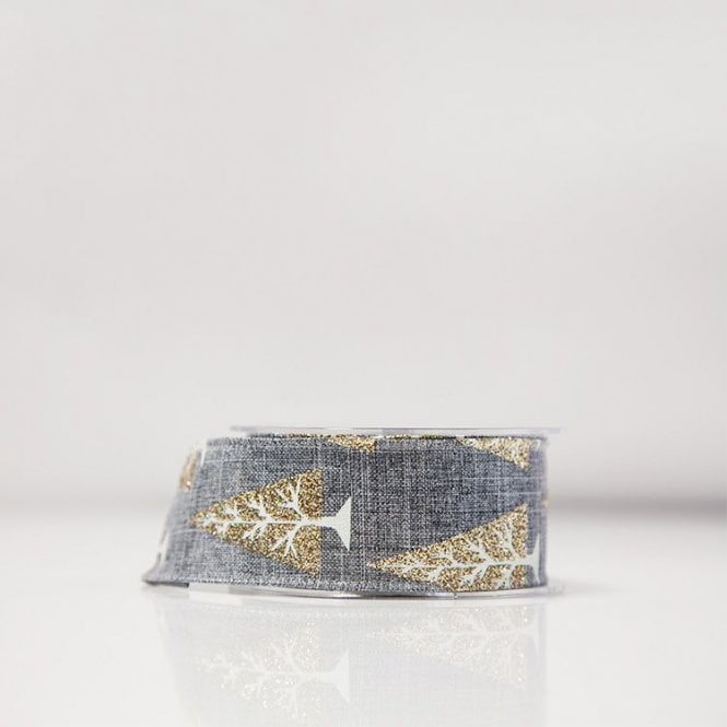 Eleganza Linen Christmas Tree Ribbon Grey/Gold