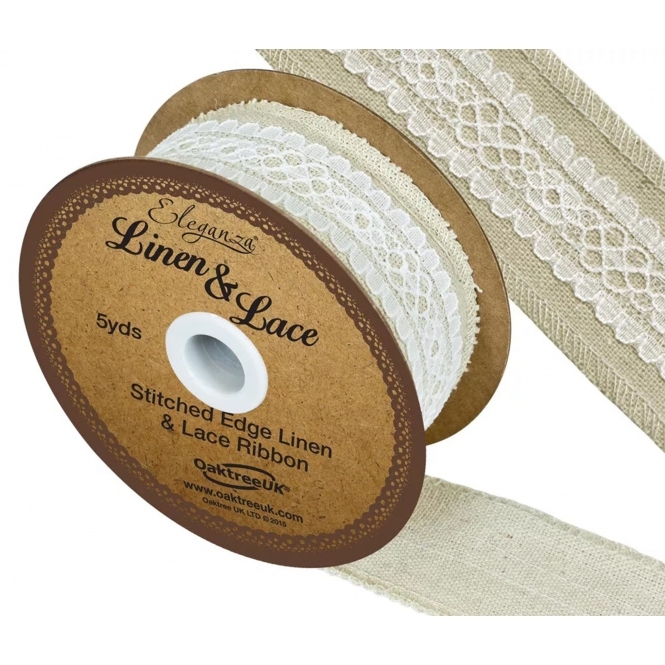 Eleganza Linen Lace Ribbon 38mm x 5yds Ivory