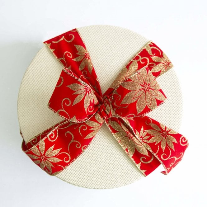 Eleganza Xmas Ribbon Velvet Glitter Poinsettia 63mm x 9.1m
