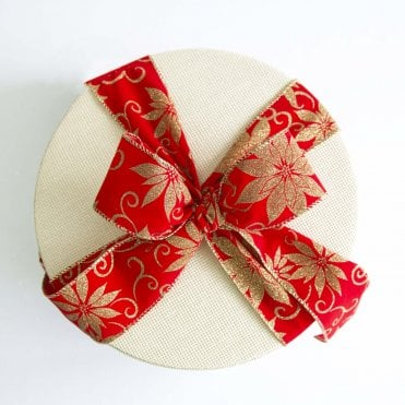 Eleganza Xmas Ribbon Velvet Glitter Poinsettia 63mm x 9.1m