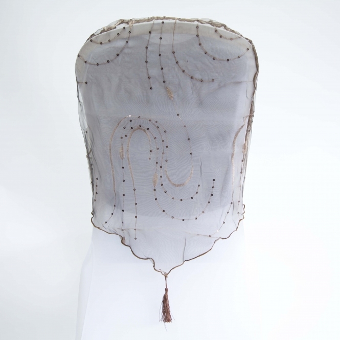 Embroidered Chair Cap with Tassel Chocolate Sequin - Pack of 100