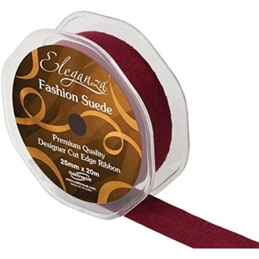 Fashion Suede Cut Edge Ribbon 25mm x 20m Claret
