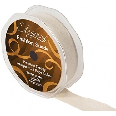 Fashion Suede Cut Edge Ribbon 25mm x 20m Cream