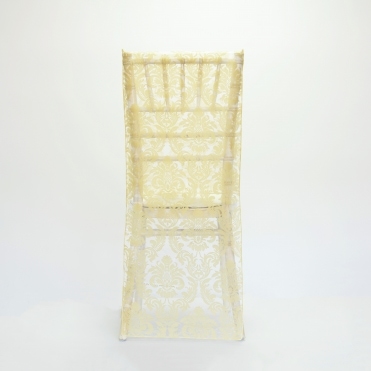 Flock Damask Small Full Length Banquet Cap White/Gold - Pack of 100
