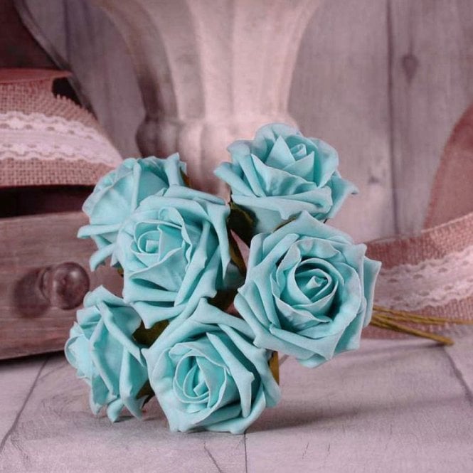 Foam Rose Bunch 7cm Aqua