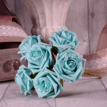 Foam Rose Bunch 7cm Aqua