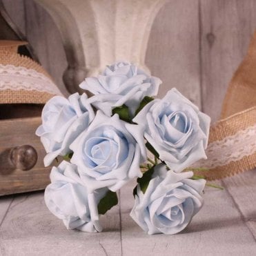 Foam Rose Bunch 7cm Baby Blue