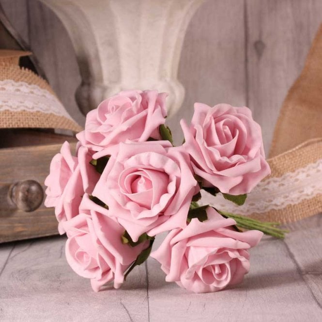Foam Rose Bunch 7cm Baby Pink
