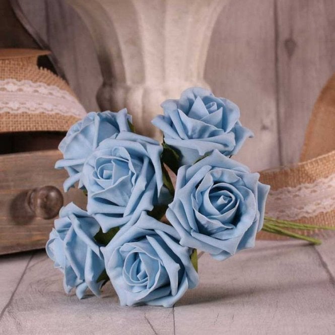 Foam Rose Bunch 7cm China Blue