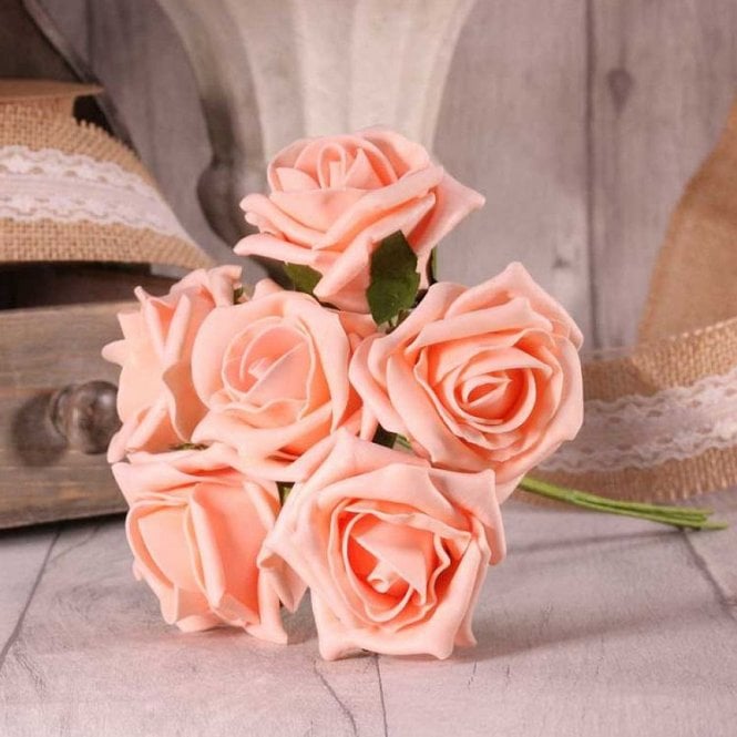 Foam Rose Bunch 7cm Peach