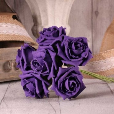 Foam Rose Bunch 7cm Purple