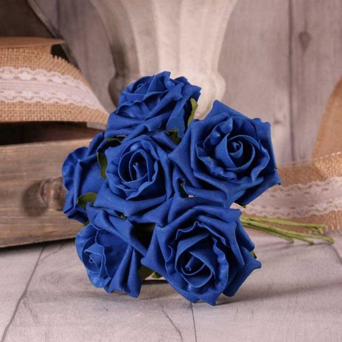 Foam Rose Bunch 7cm Royal Blue