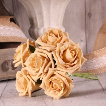 Foam Rose Bunch Cream Gold 7cm